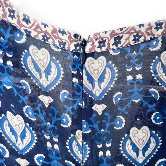 SEA NEW YORK Brigitte Border Puff Sleeve Print Dress in Navy Sz L - Picture 8 of 9